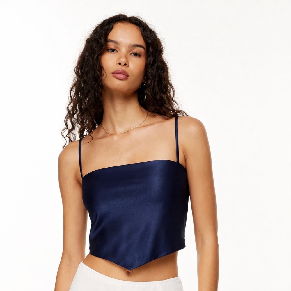 Aritzia Sunday Best Elektra Satin Camisole Toe Back Navy Size XS - Picture 2 of 7